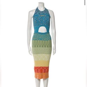 STAUD Edesia Rainbow Knit Halter Dress, Size M